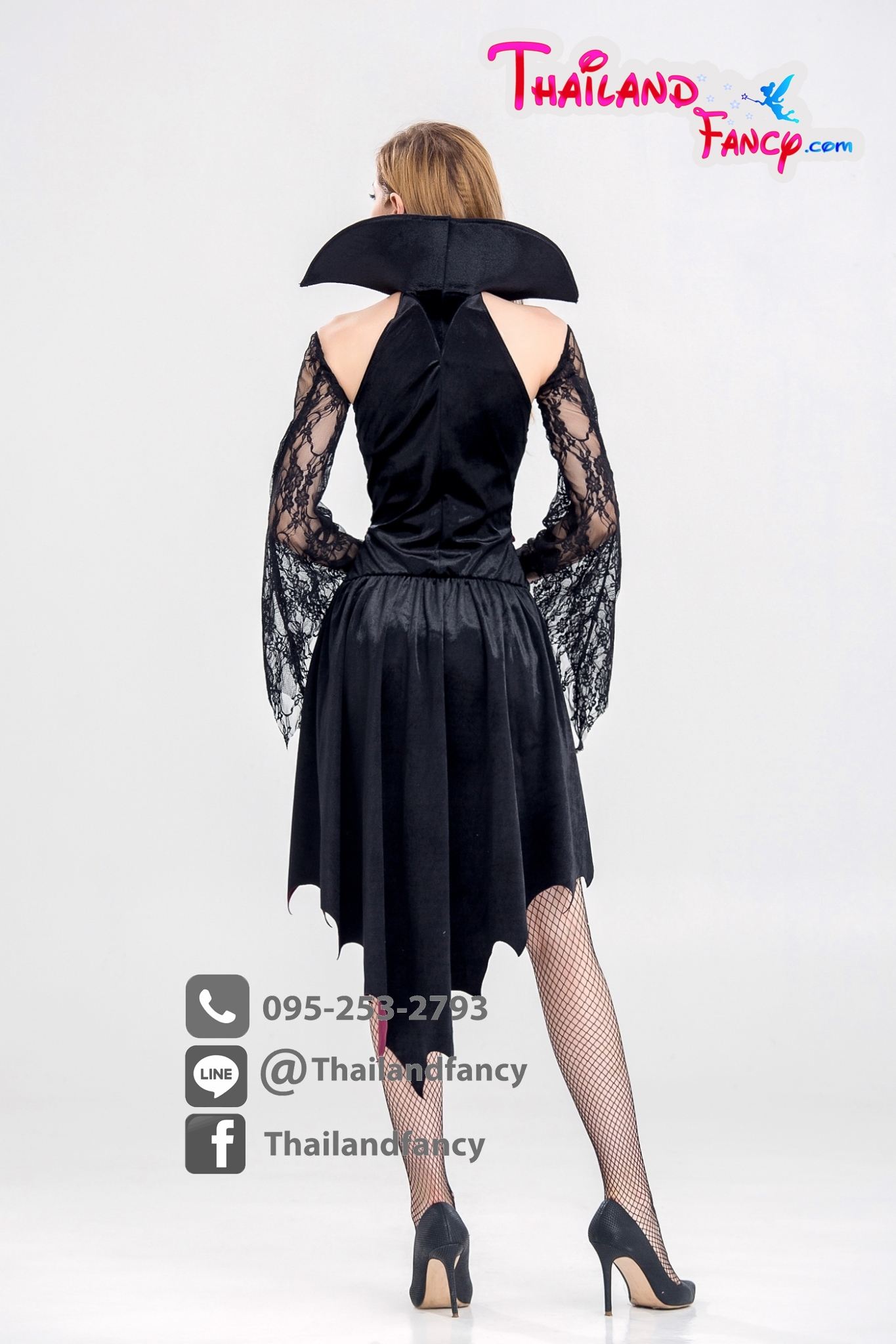 ชุดคอสเพลย์ Fancy แม่มด ชุดสาวแวมไพร์ ชุดผีดิบดูดเลือด ชุดแดร็กคูล่าหญิงเดรสลูกไม้ปกคอตั้งสีดำแดง