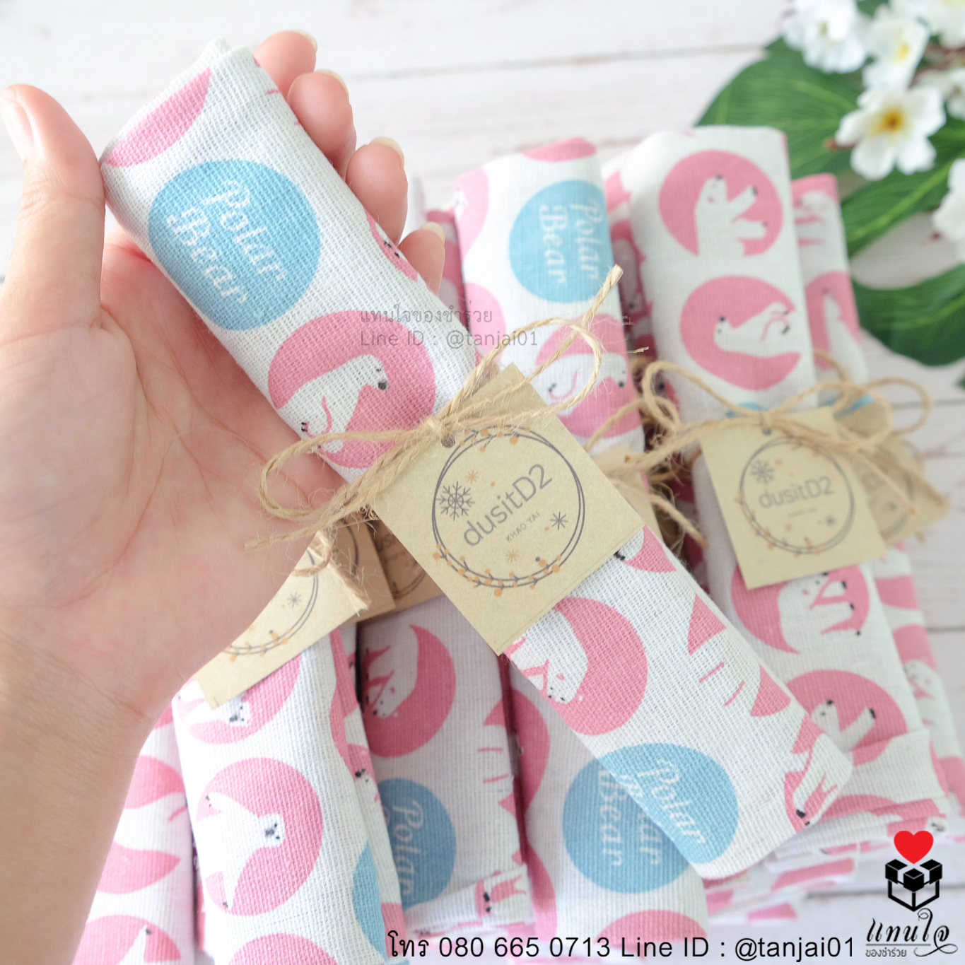 ของชำร่วย ของแจก ของที่ระลึก ถุงผ้ากลางพับผูกโบว์เชือกป่าน 6