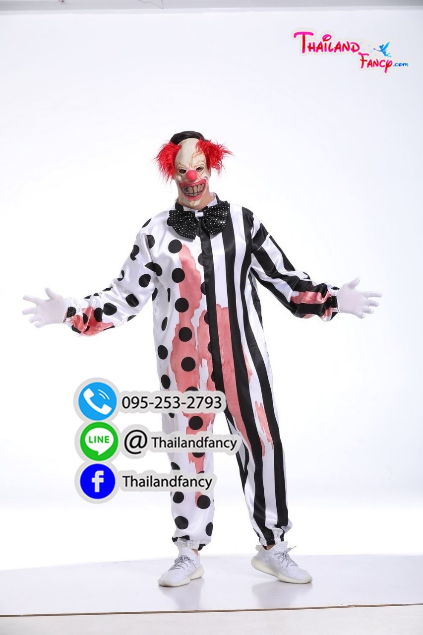 ชุดเช่าแฟนซีผู้ชาย ชุดเช่าตัวตลกผี Pennywise Costume ชุดตัวตลก ชุดฮาโลวีน Halloween Party ชุดซอมบี้ผี ชุดเช่าโจ๊กเกอร์ตัวตลกผีสิงสีขาวดำพร้อมหัวหน้ากาก