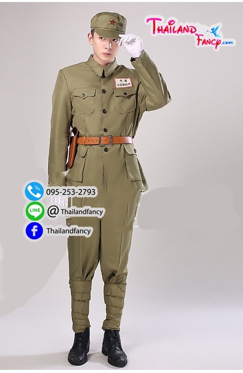 ชุดเช่าแฟนซีผู้ชาย ชุดเช่าทหารช่างญี่ปุ่น ชุดเครื่องแบบทหารโกโบริ ชุดทหารสงครามโลก ชุดเช่านายทหารญี่ปุ่นสีเขียวอ่อนกางเกงเดฟ