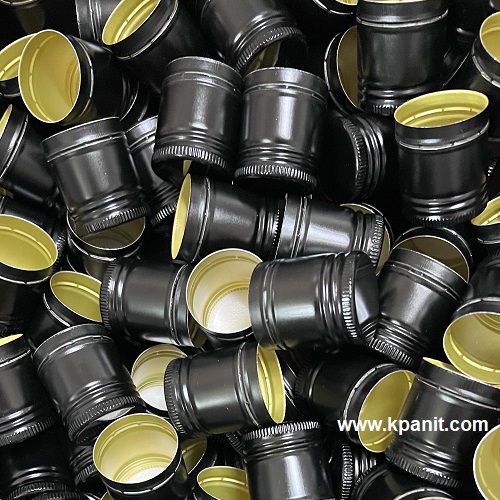 ฝาเกลียวอลูมิเนียม สีดำ 29 มม. ฝาขวดเหล้า ขวดแสงโสมกลม, 100Pipers, หงส์ทอง กลม, แบน บรรจุ 2,700ฝา/ลัง