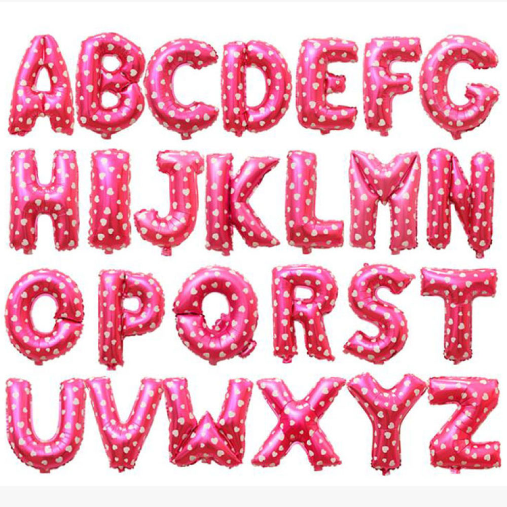 ลูกโป่งฟอยล์อักษร A-Z สีชมพูลายหัวใจ 16 นิ้ว