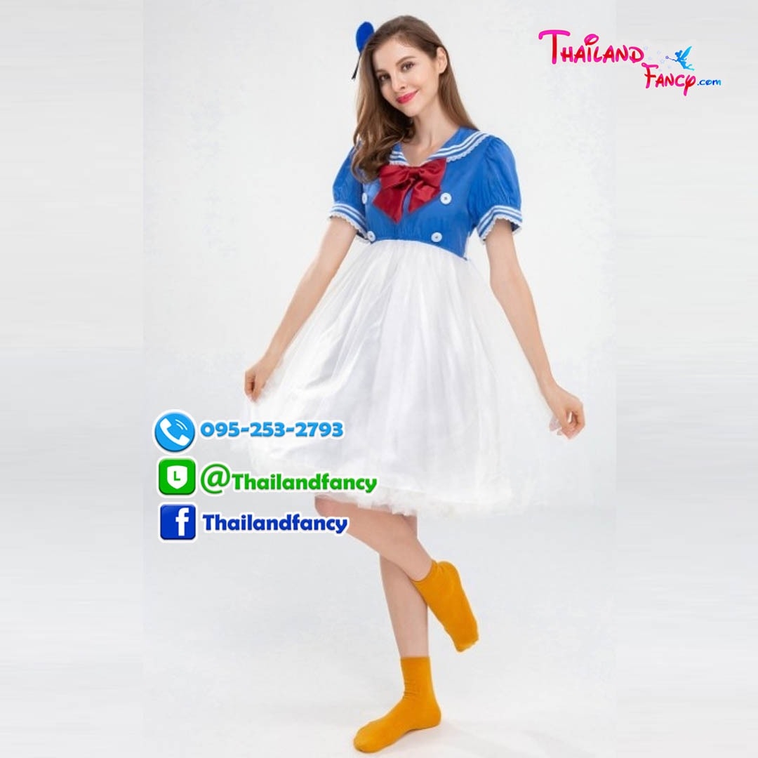 ชุดแฟนซีกะลาสีผู้ใหญ่ ชุดการ์ตูนวอลต์ดิสนีย์ Donald Duck & Daisy Duck Cosplay ชุดทหารเรือโดนัลดั๊ก ชุดเดซี่ดั๊กกระโปรงเอี๊ยมขาวผู้หญิง เสื้อปกทหารเรือ