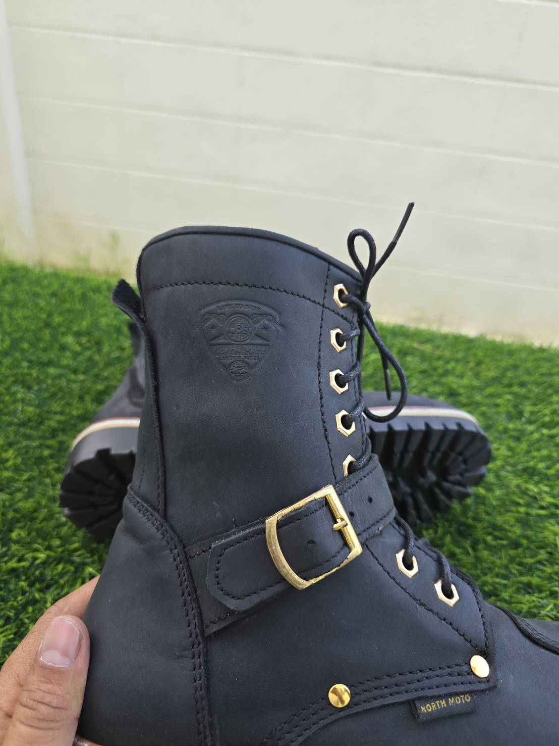 รองเท้าขี่มอเตอร์ไซด์หนังแท้ สไตล์คลาสสิค 🔺 รุ่น Moto-05(Fatboy) สีดำ