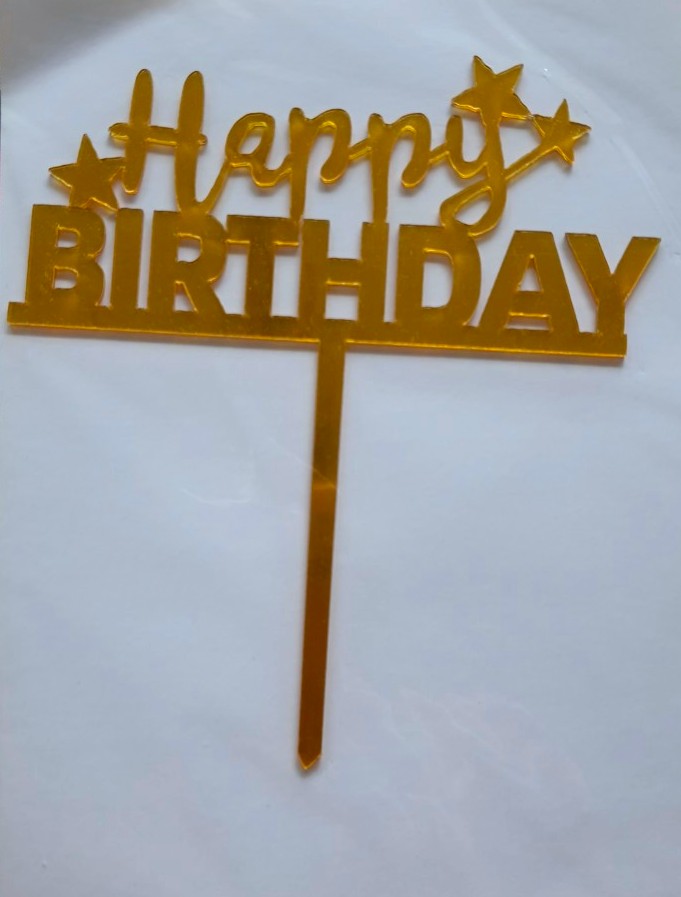 ป้ายอะคริลิค Happy birthday วันเกิด จากญี่ปุ่น Size : 12 cm สำหรับตกแต่ง เค้ก ช่อดอกไม้ ของขวัญ ฯลฯ