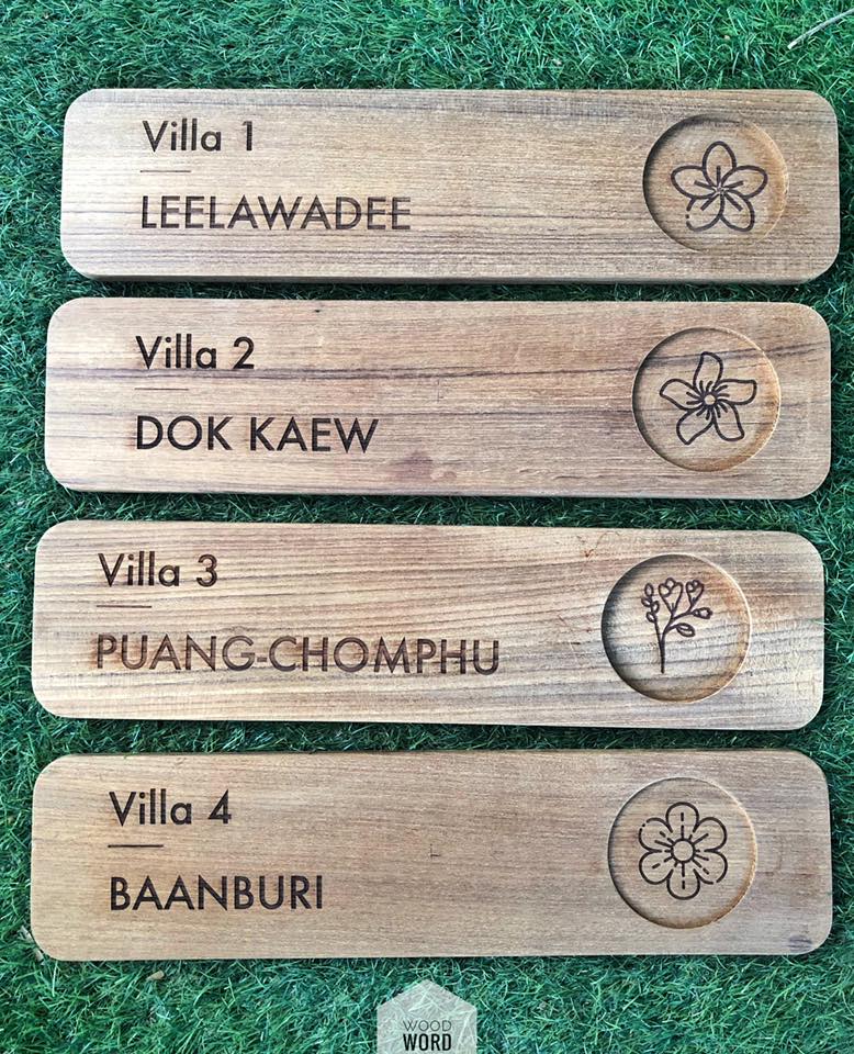 ป้ายไม้สัก ป้ายบอกทาง ยิงเลเซอร์