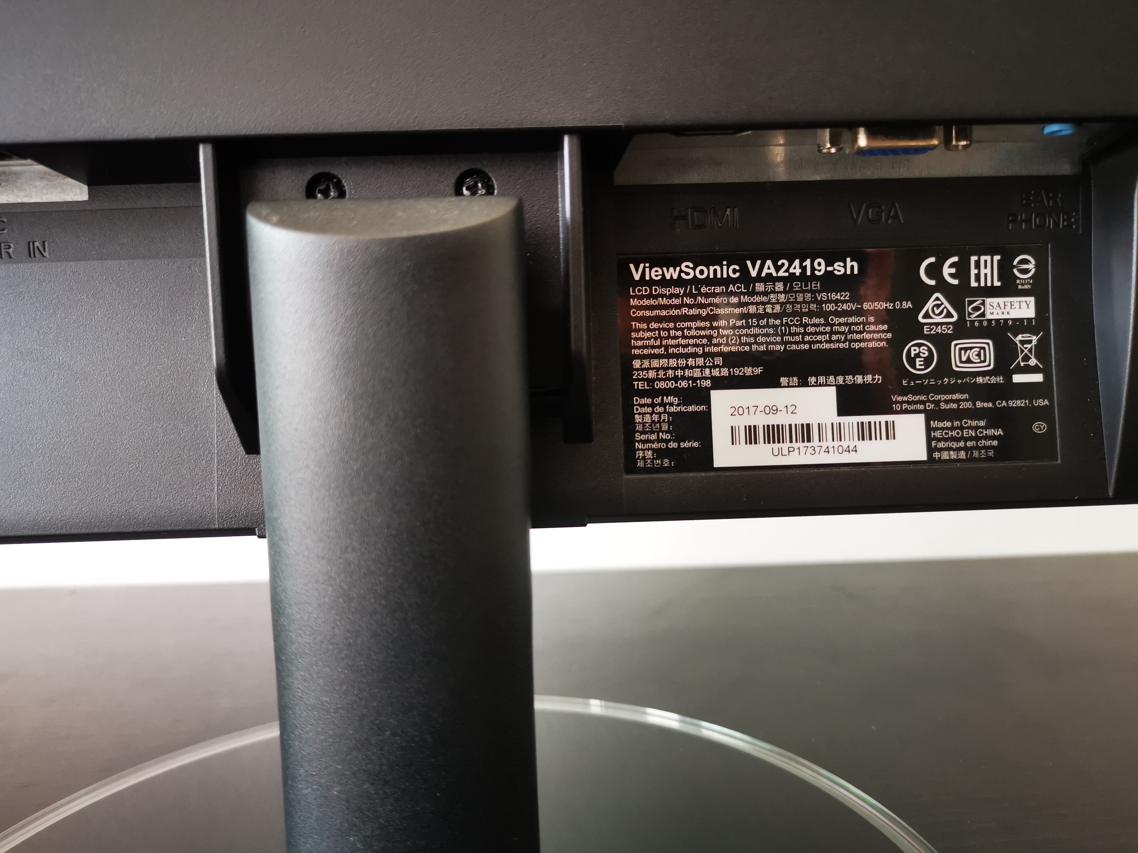 VIEWSONIC VA2419-SH 23.8" IPS 60Hz