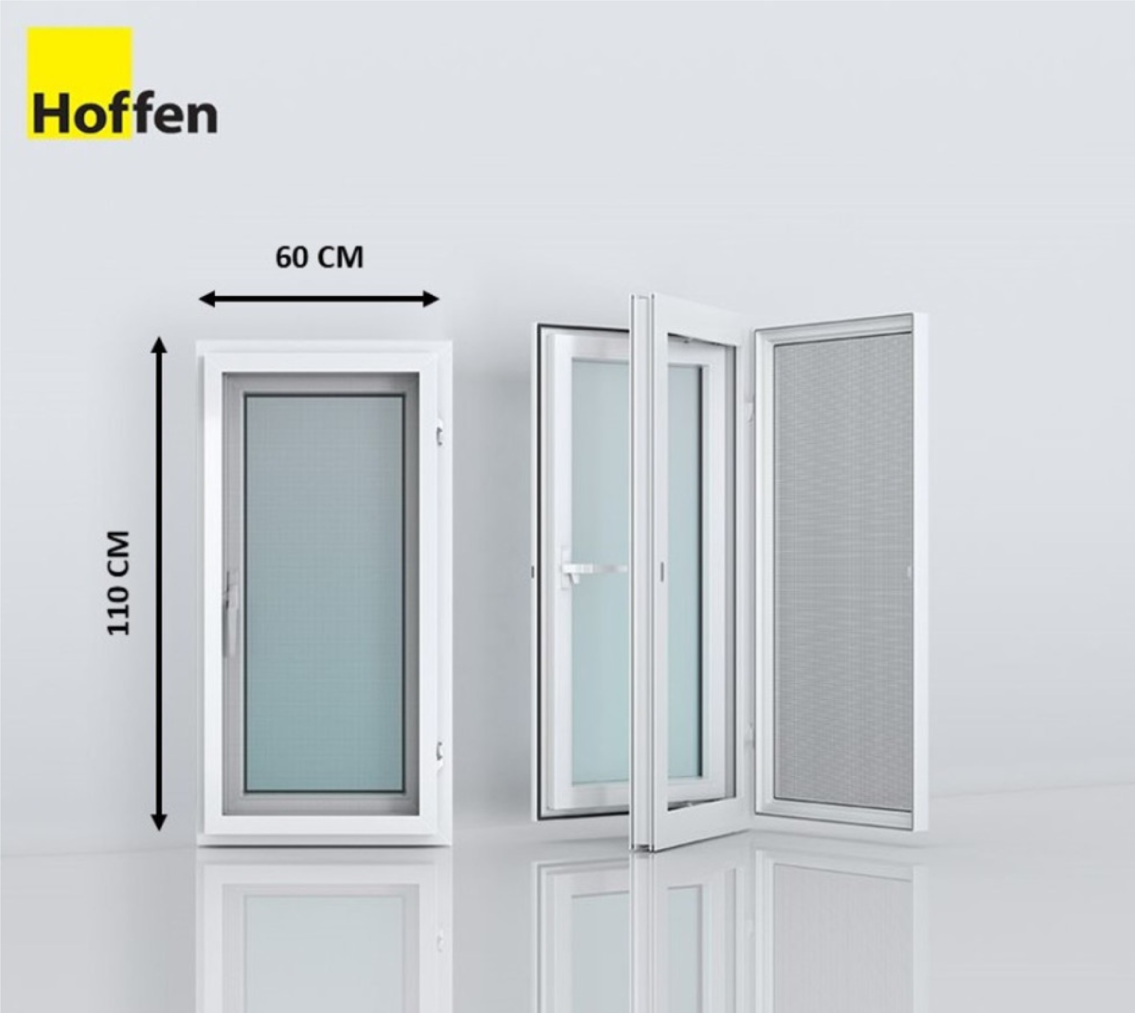 HOFFEN PRO หน้าต่างไวนิล บานเปิดเดี่ยว W2 60x110ซม. สีขาว พร้อมมุ้ง