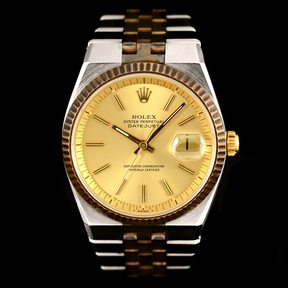 **ขายแล้ว** "RARE" Rolex DateJust Ref.1630 หน้าปัดสีทอง ขอบหยักทองคำ18k สายเหล็กแท้ 2กษัตริย์ (สนิมทองขึ้นแบบสวยๆ) นาฬิกาปี1975 Automatic ขนาด 36 mm