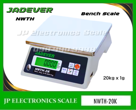 เครื่องชั่งดิจิตอล 20kg ตาชั่งดิจิตอล20kg เครื่องชั่งน้ำหนักดิจิตอล20กิโลกรัม เครื่องชั่งดิจิตอล20กิโล ตาชั่ง20กิโล ความละเอียด1g ยี่ห้อ JADEVER รุ่น NWTH-20K ขนาดถาดชั่ง 210 *190 มิลลิเมตร