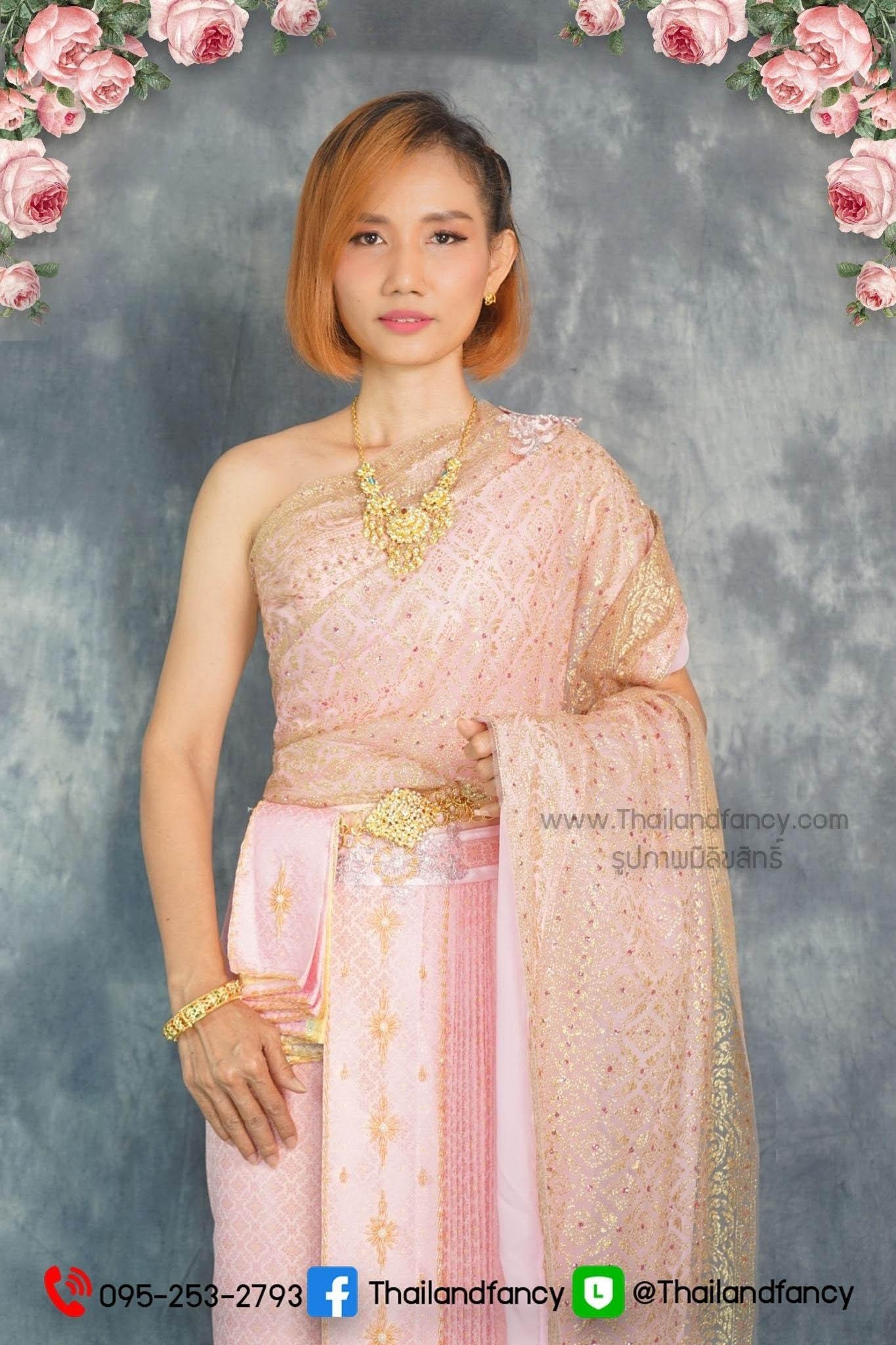 ชุดไทยจักรี ชุดไทยย้อนยุค ชุดไทยประยุกต์ ชุดไทยสีพาสเทล ชุดไทยผู้หญิงสีชมพู ชุดไทยเจ้าสาวสไบผ้าชีฟองลายไทยสีชมพูผ้าถุงจีบหน้านาง 9 ชั้น