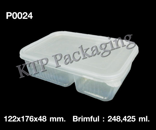 กล่องข้าวพลาสติก พร้อมฝา แบบ 2 ช่อง สีใส ขนาด 650 ml. (P0024)