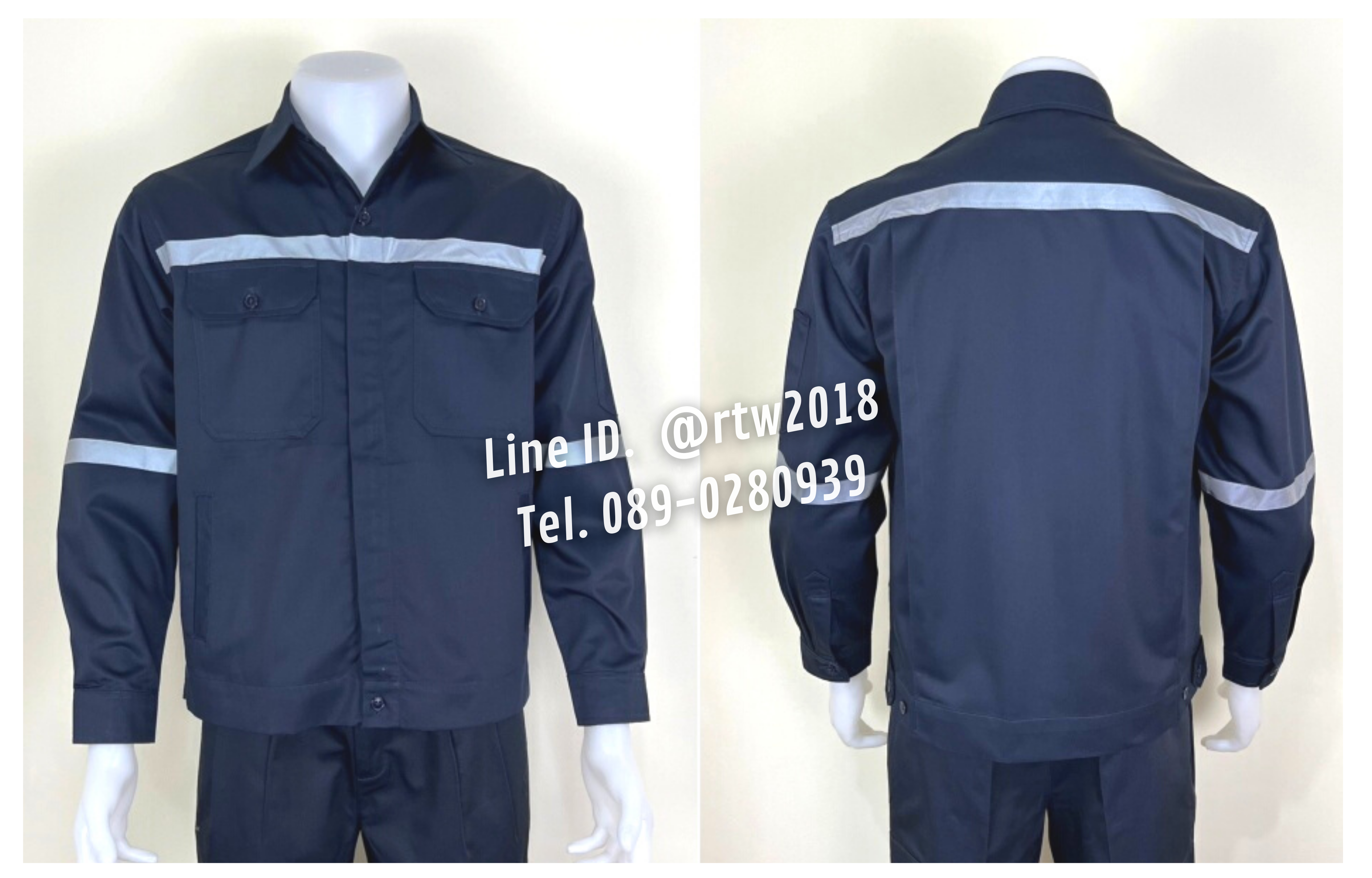 รหัส AB7.1 : เสื้อช่างแจ็คเก็ตแขนยาวผ้าคอมทวิวสีกรมท่า 4 กระเป๋า (ติดสะท้อนแสง)