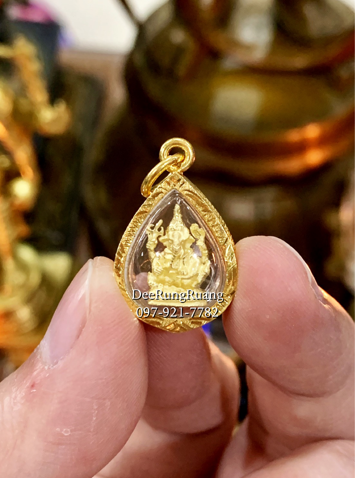 พระพิฆเนศ ปางเอกทันตะ ***เลี่ยมกรอบทองไมครอน.***