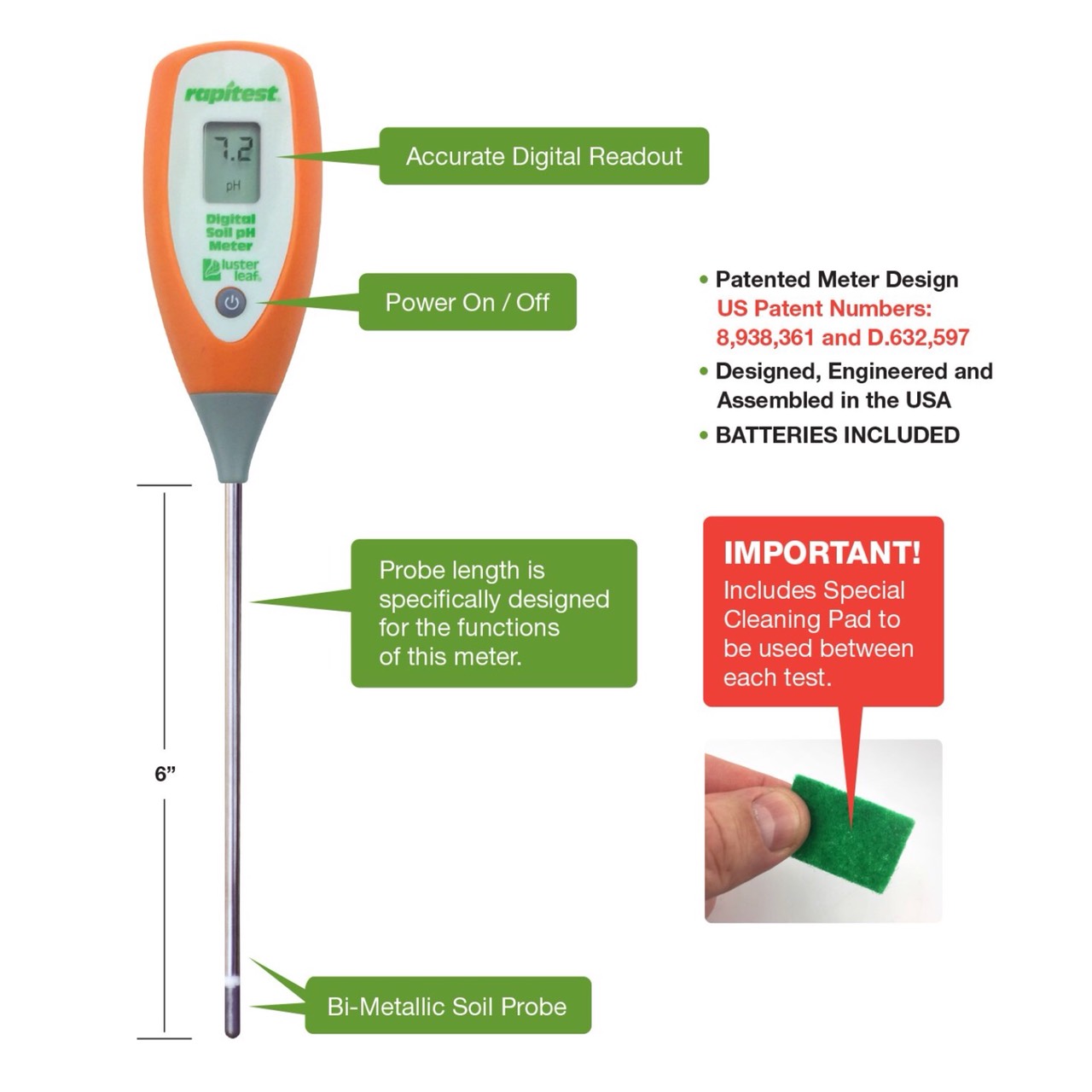 Rapitest Digital pH Meter รุ่น 1845 เครื่องวัดความเป็นกรด/ด่างของดิน (pH)