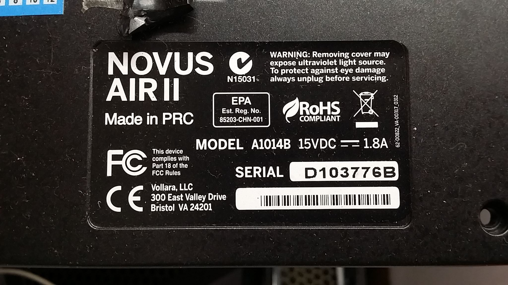 ซ่อมเครื่องฟอกอากาศฆ่าเชื้อ ยี่ห้อ Vollara รุ่น NOVUS AIR II อาการเครื่องเปิดไม่ติด