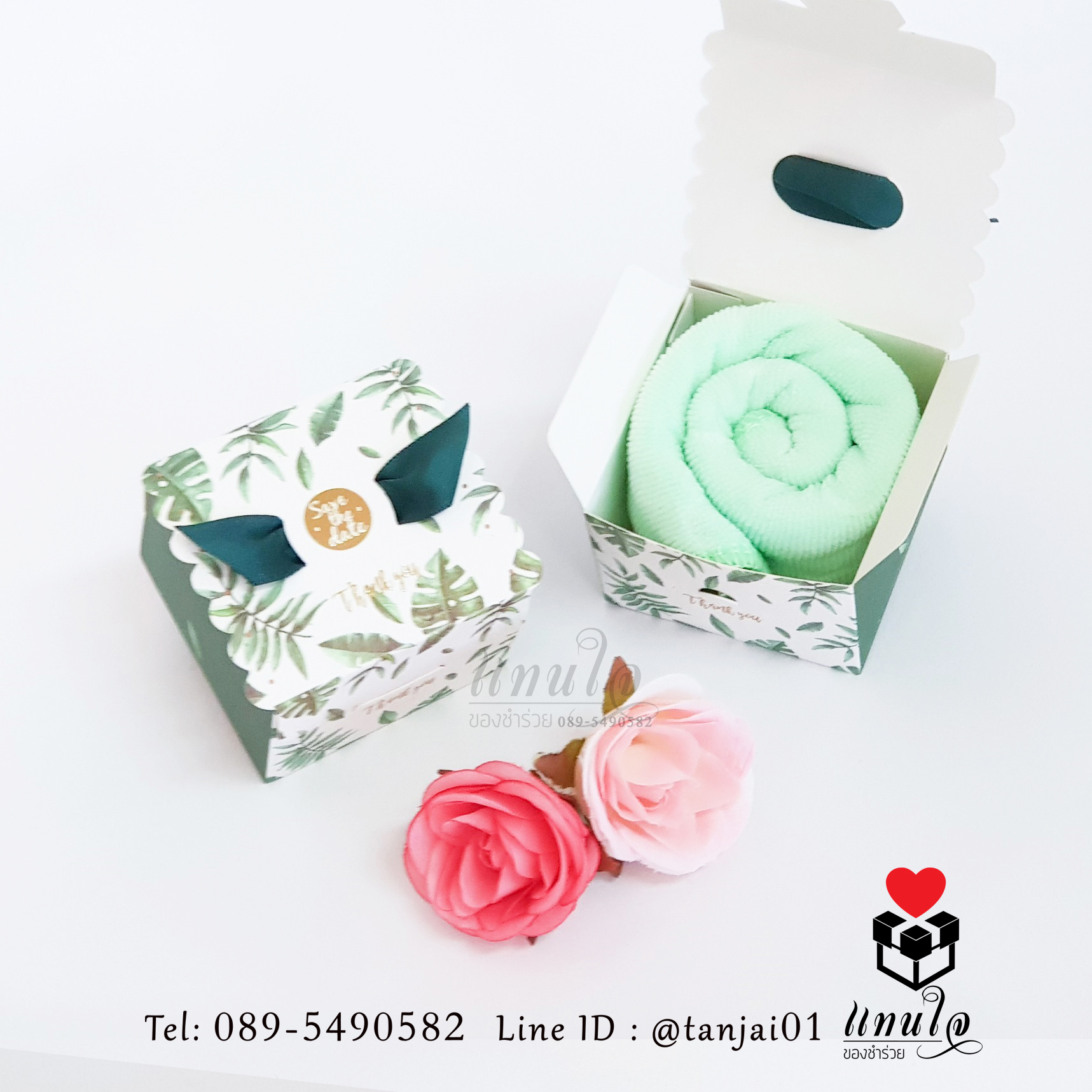 ของชำร่วยแต่งงาน 💕 ผ้าขนหนูลายหมีพร้อมหูหิ้ว ในกล่องริบบิ้นปีกนก💕 สวยหรู💕