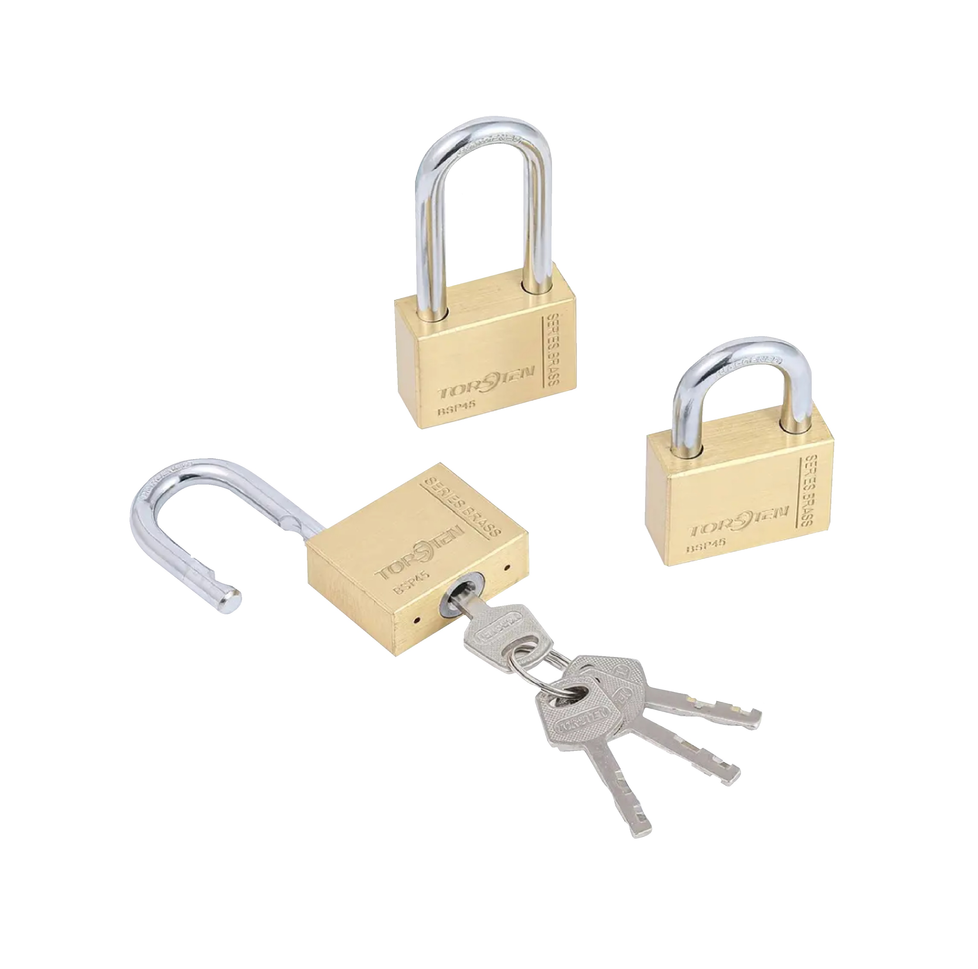 TORSTEN กุญแจคล้องทองเหลืองระบบลูกปืน 45มม.KEY ALIKE BSP-3x45 SL แพ็ค 3