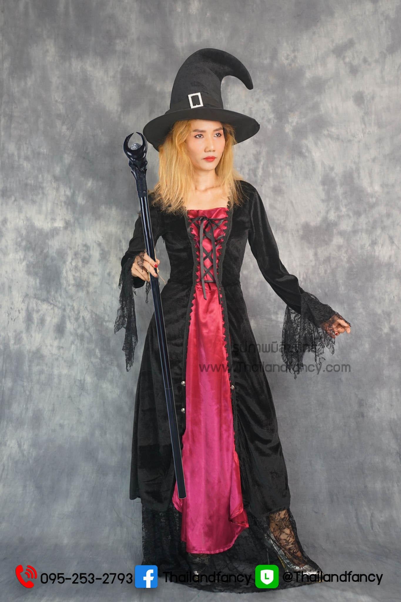 ชุดเช่าแฟนซีผู้หญิง (ชุดเช่า) ชุดแม่มดฮาโลวีน Halloween Witch Costume ชุดแม่มดเจ้าเสน่ห์ ชุดแม่มดปีศาจแสนสวยสีดำแดง
