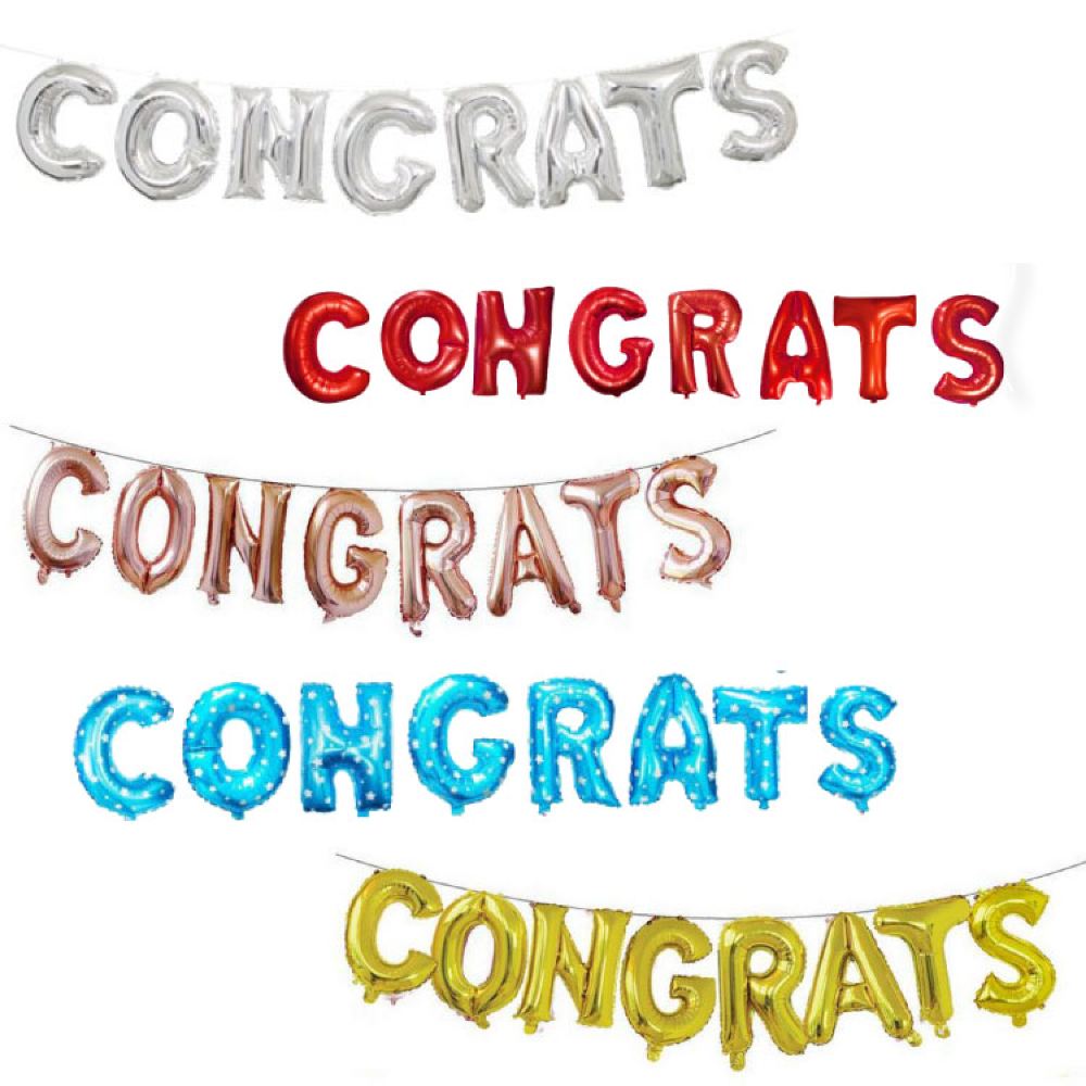 ลูกโป่งฟอยล์ตัวอักษร congrats ขนาด16 นิ้ว