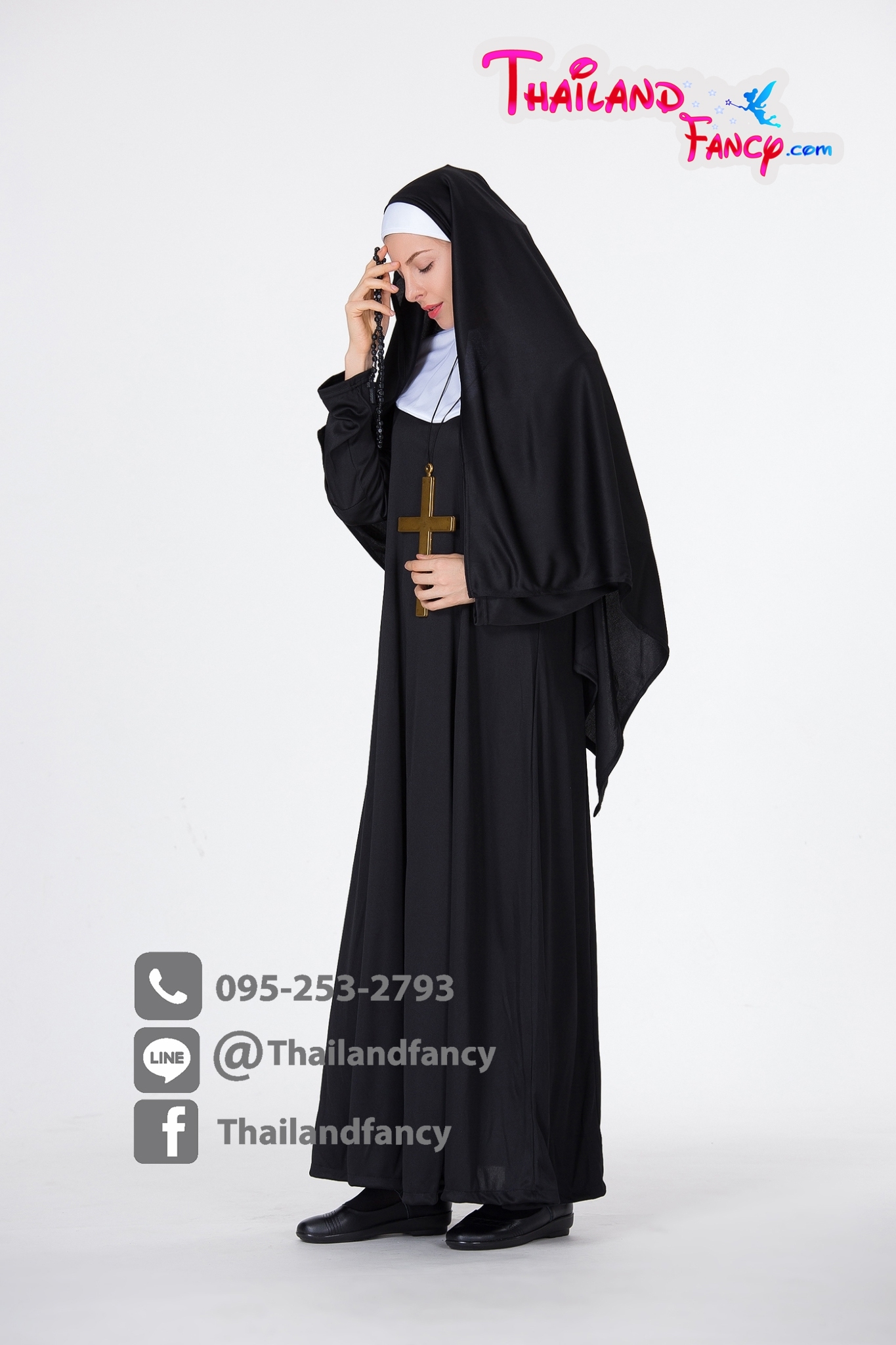 ชุดแฟนซีซิสเตอร์บาทหลวง The Nun Cosplay ชุดแม่ชีเดอะนัน ชุดแม่ชีคริสต์ฝรั่ง ชุดแม่ชีสีดำตัดขาวพร้อมผ้าคลุมผม