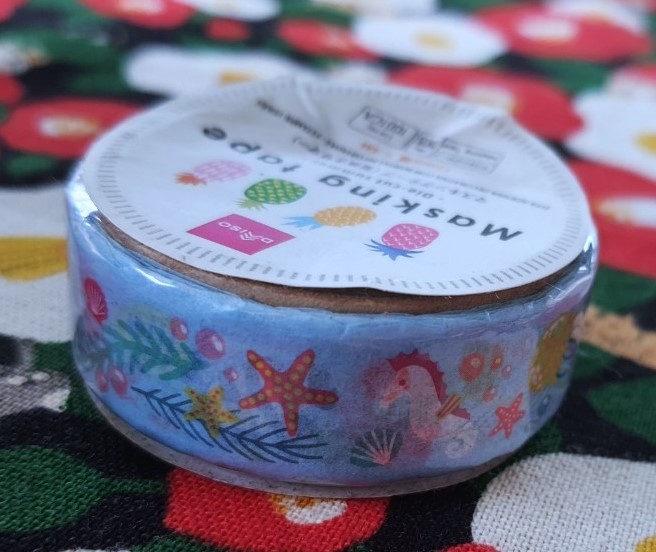 Masking tape Die cut summer 15 mm x 4 m เทปวาชิ เทปตกแต่ง ซัมเมอร์ ท้องทะเล สัตว์น้ำ น่ารักมาก สดใสๆ จากญี่ปุ่น