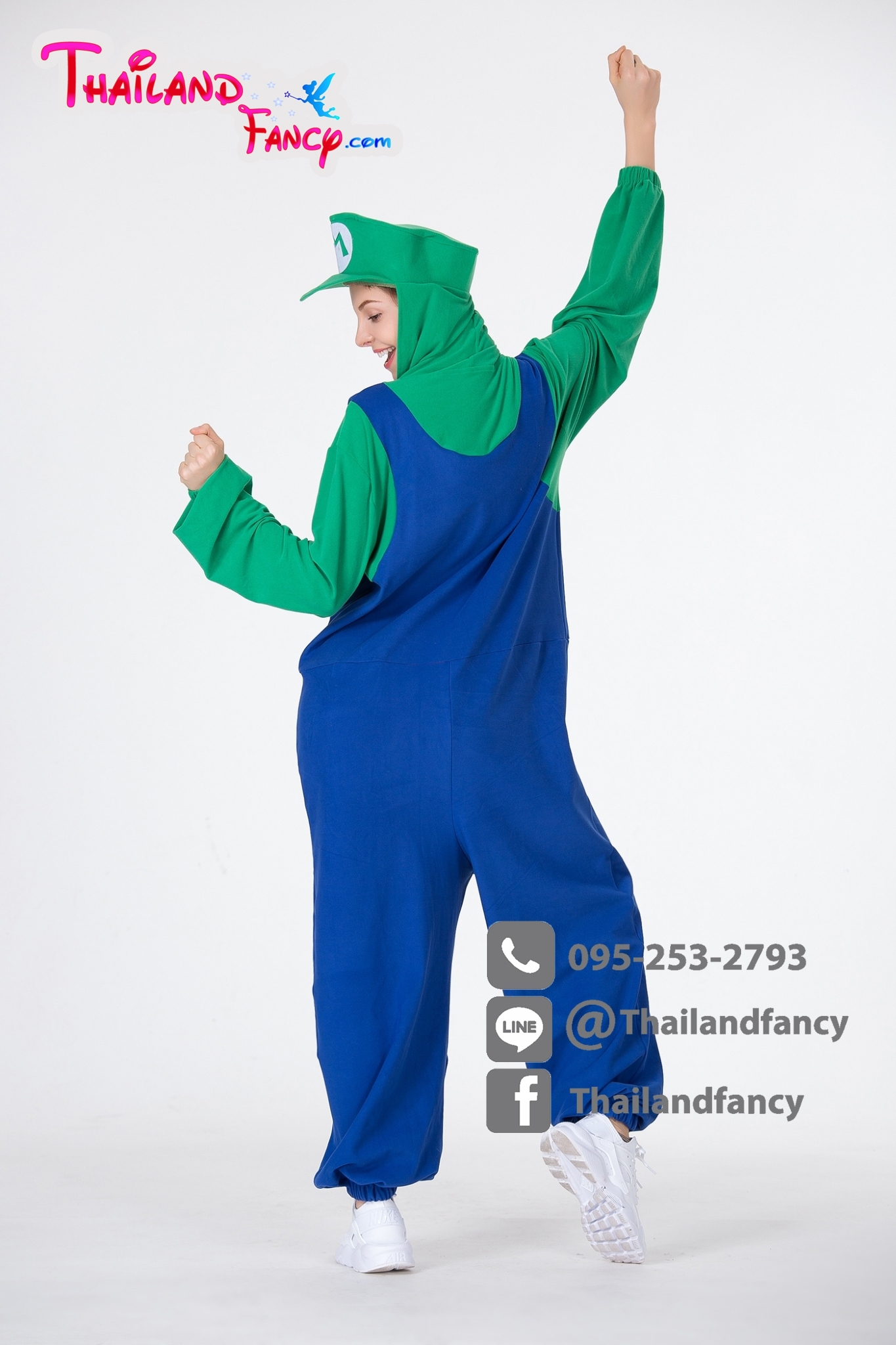 ชุดเช่าแฟนซีผู้หญิง Cosplay Super Mario ชุดมาริโอ้และผองเพื่อน ชุดการ์ตูนหลุยส์ผู้ใหญ่ชายหญิงสีเขียส-น้ำเงิน แบบมีฮู้ดคลุมผม