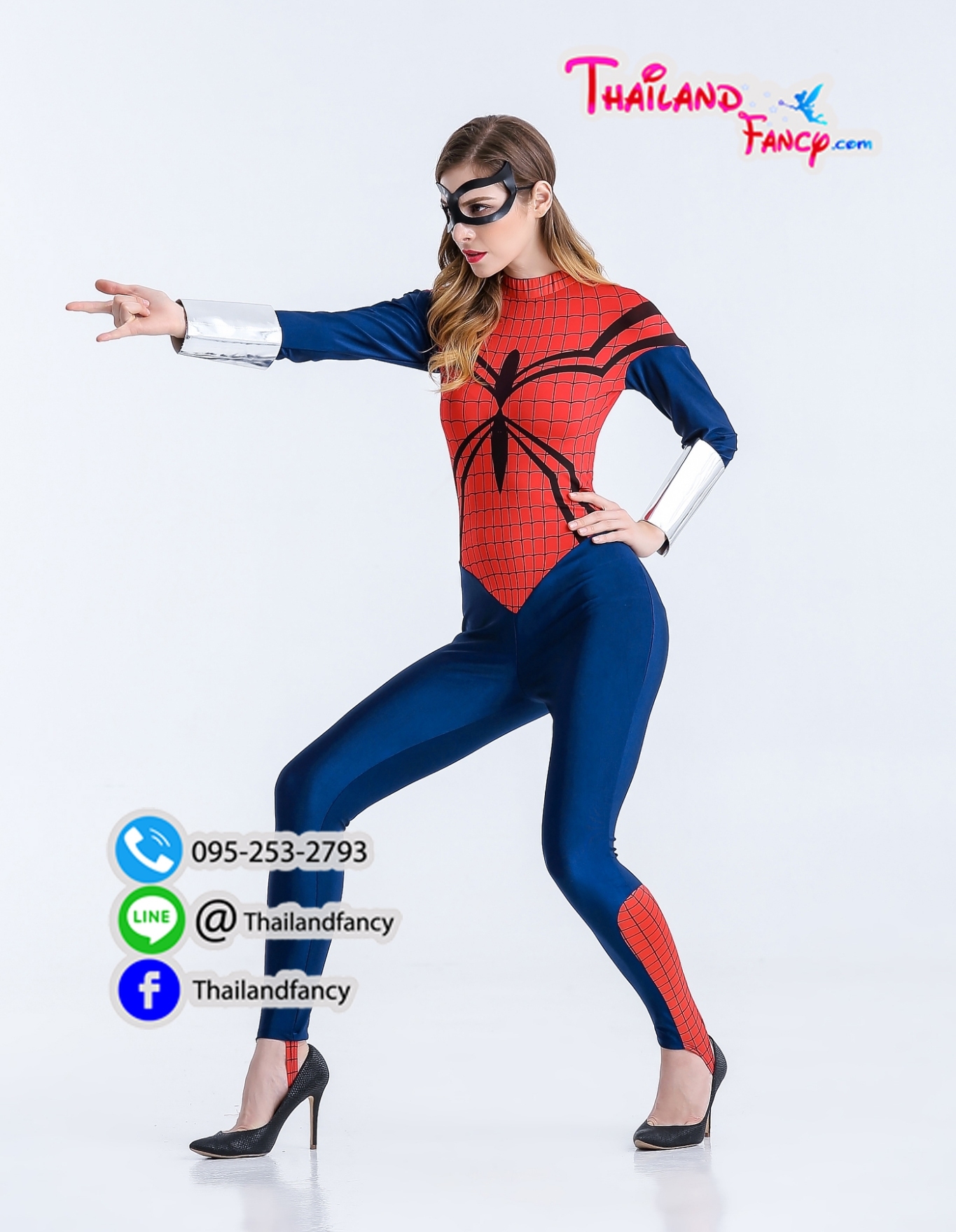 ชุดแฟนซี ชุดคอสเพลย์การ์ตูน ชุดซุปเปอร์ฮีโร่ ชุดสไปเดอร์เกิร์ล Spider Cosplay ชุดแมงมุมสาว ผ้ายืดแนบตัวทั้งชุด