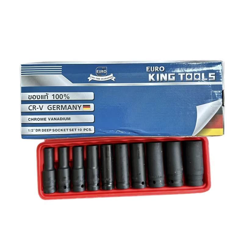 ชุดบล็อกลมดำ (ลูกยาว) 4 หุน ยี่ห้อ EUROKINGTOOL 10ตัว/ชุด