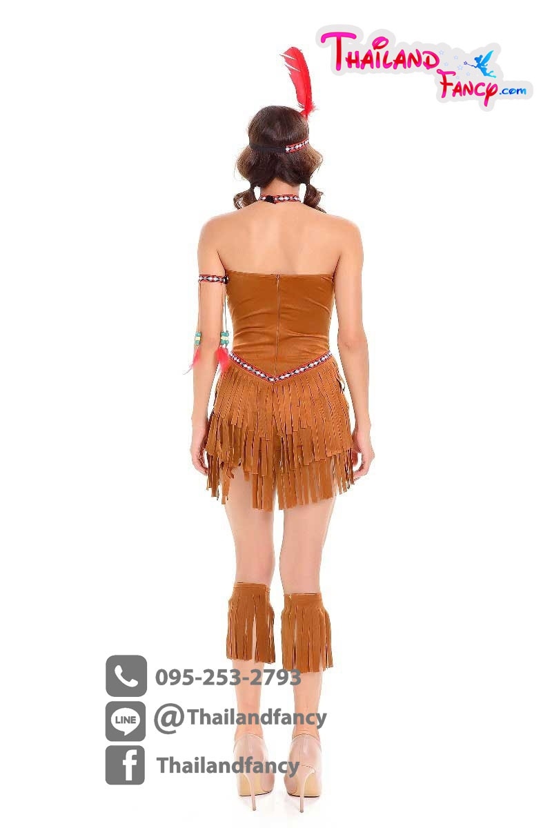 ชุดคาวเกิร์ล ชุดอินเดียแดง ชุดอินเดียน่าเกิร์ล ชุดคาวบอย ชุดแฟนซีโบฮีเมียน เดรสน้ำตาลคอไขว้แต่งพู่น้ำตาล พร้อมเซ็ทหัวและแขน