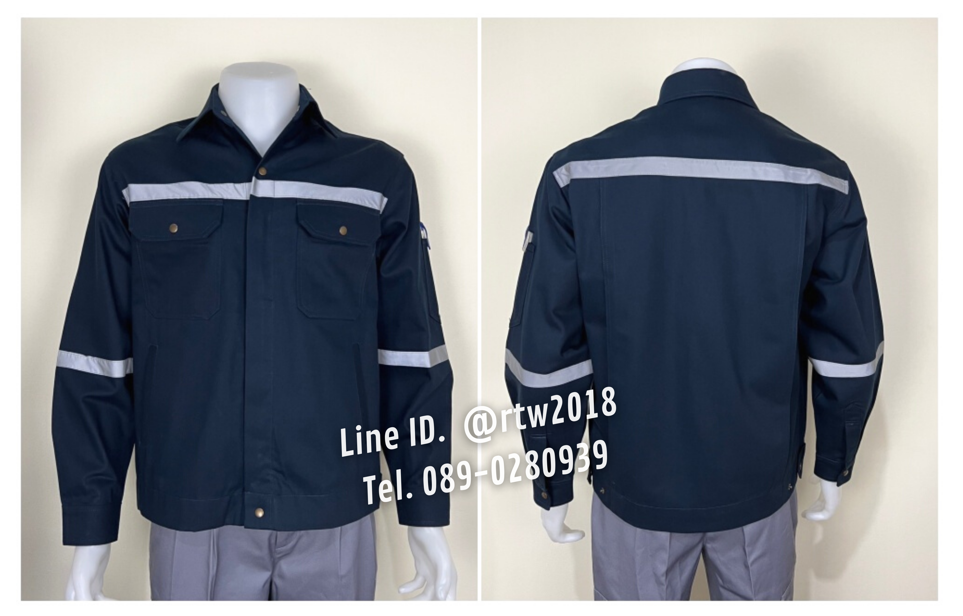 รหัส AB18.1 : เสื้อช่างแจ็คเก็ตแขนยาวผ้าเวสปอยท์ 4 กระเป๋าสีกรมท่า (ติดสะท้อนแสง)