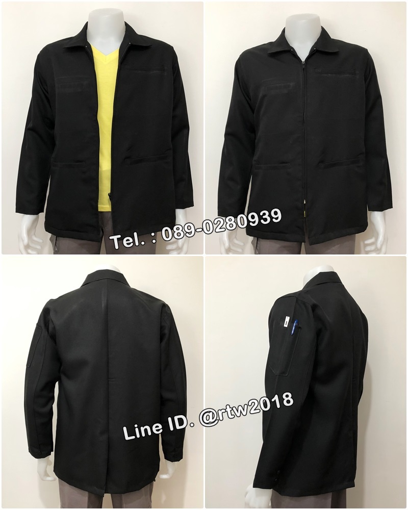 รหัส T1 : เสื้อแมสเซ็นเจอร์แขนยาวผ้าลีวายคอปกสีดำ