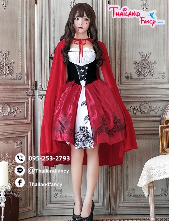 ชุดแฟนซี หนูน้อยหมวกแดง ชุดคู่หมาป่า Cosplay Halloween ชุดการ์ตูนหนูน้อยหมวกแดง เดรสแขนกุดพร้อมผ้าคลุมสีแดง