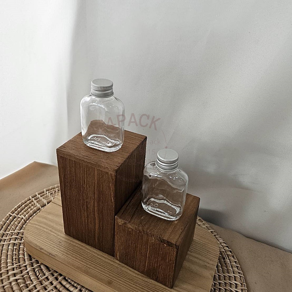 (กล่องละ350ใบ)ขวดแก้ว 30ml ทรงแบน +ฝาอลูฯ20mm