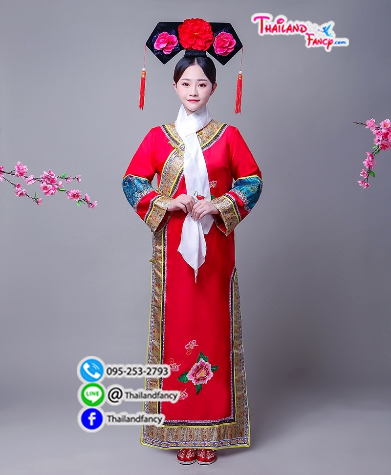 ชุดเช่าแฟนซีผู้หญิง ชุดจีนโบราณ ชุดแฟนซีองค์หญิงกำมะลอ ชุดคู่ฮ่องเต้ ชุดราชวงศ์หนังจีน ชุดไทเฮา เช่าชุดฮองเฮาจีนผู้หญิง สีแดงแต่งลายจีน