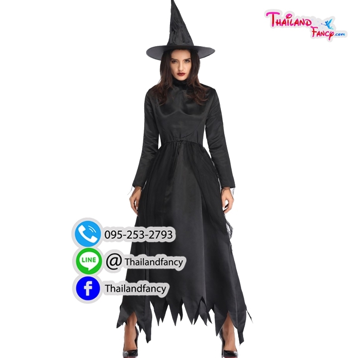 ชุดแฟนซีแม่มด ชุดแม่มอฮาโลวีน Witch Costume ชุดแม่มดผีซอมบี้ ชุดสาวจอมเวทย์ ชุดปีศาจสาว ชุดคุณหนูแม่มดดำสไตล์อังกฤษพร้อมหมวก
