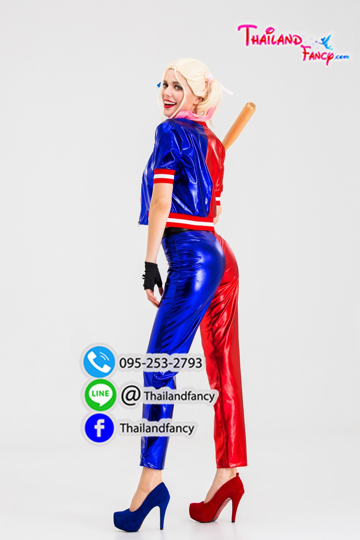 ชุดแฟนซีผู้หญิง Harley Quinn ชุดฮารีย์ ควีนท์ ชุดการ์ตูน ชุดภาพยนตร์ ชุดฮอลลีวู้ด ชุดซุปเปอร์ฮีโร่หญิง ชุดแฟนโจ๊กเกอร์ Suicide Squad รุ่นกางเกงขายาว