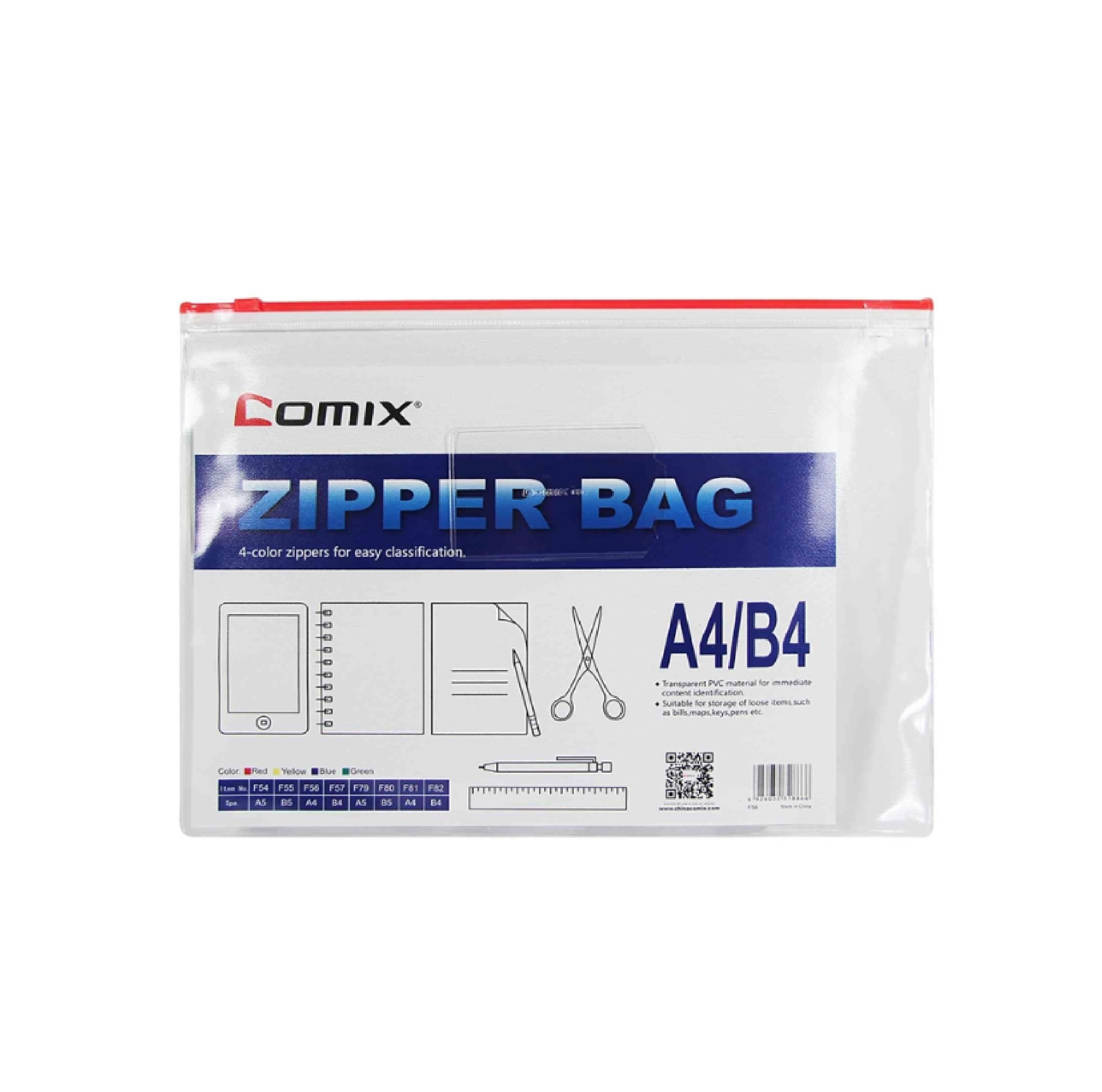 CLEAR ZIP BAG F56-X - A4 COMIX