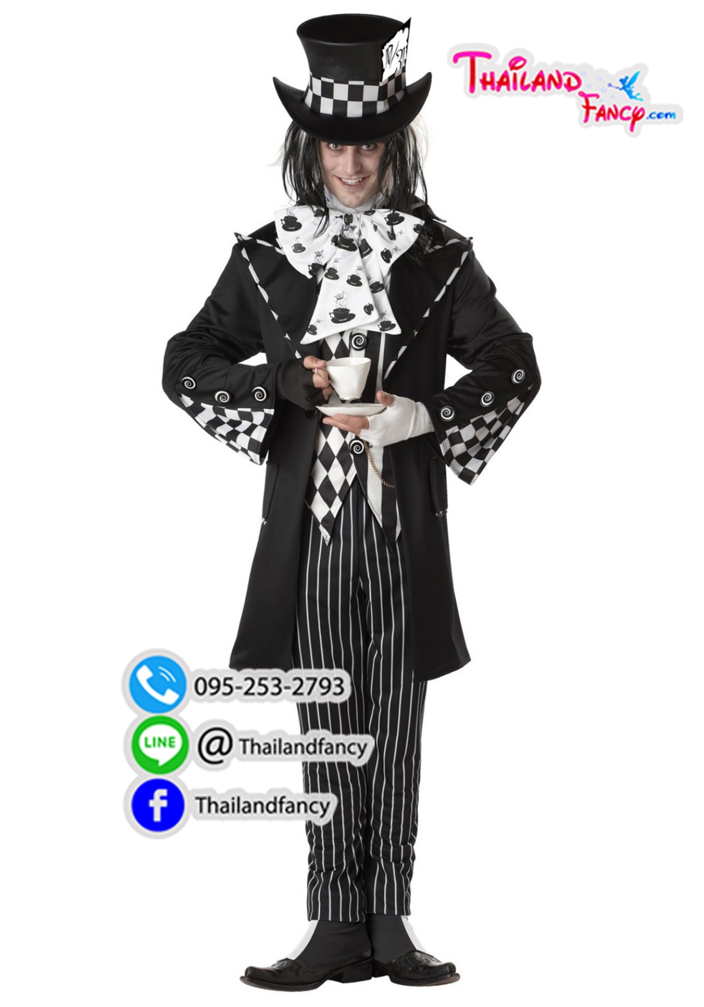 ชุดเช่าแฟนซีผู้ชาย Mad Hatter Costume in Wonderland ชุดแมตแฮตเตอร์ ชุดคอสเพลย์การ์ตูนผู้ชาย ชุดภาพยนต์ฝรั่ง ชุดแมทแฮทเทอร์ในแดงมหัศจรรย์