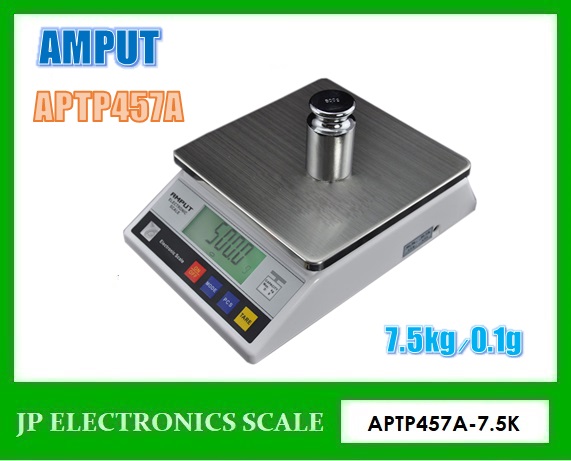 เครื่องชั่งดิจิตอล7.5kg ตาชั่งดิจิตอล7500g เครื่องชั่งน้ำหนักดิจิตอล7500กรัม เครื่องชั่งดิจิตอล7500กรัม เครื่องชั่งตั้งโต๊ะดิจิตอล7500กรัม ความละเอียด0.1g ยี่ห้อ AMPUT รุ่น APTP457A-7.5K จานชั่งเป็นสแตนเลสขนาด 18x18cm.