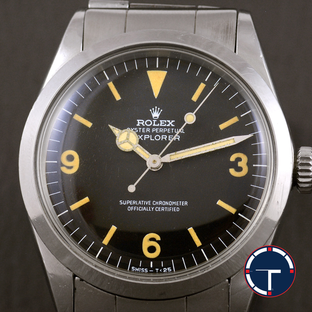 Rolex ExplorerI Ref.1016 หน้าปัดสีดำ หลักชั่วโมงเฟด(พลายน้ำT<25) สายOysterแท้แบบม้วน นาฬิกาปี1972 Automatic ขนาด 36 mm