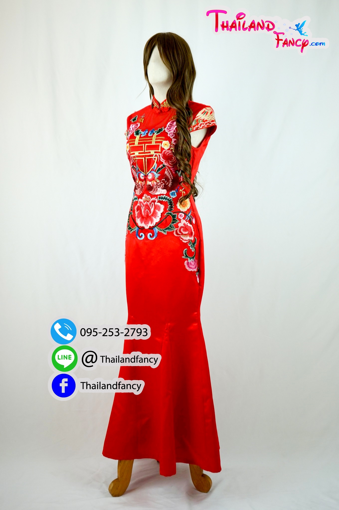 ชุดเช่าแฟนซีผู้หญิง ชุดเจ้าสาวจีน ชุดยกน้ำชาแต่งงาน ชุดกี่เพ้าสีแดง ชุดตรุษจีนผู้หญิง ชุดพรีเวดดิ้งจีนผู้หญิง ชุดกี่เพ้าสีแดงลายปักเป็ดแมนดาริน
