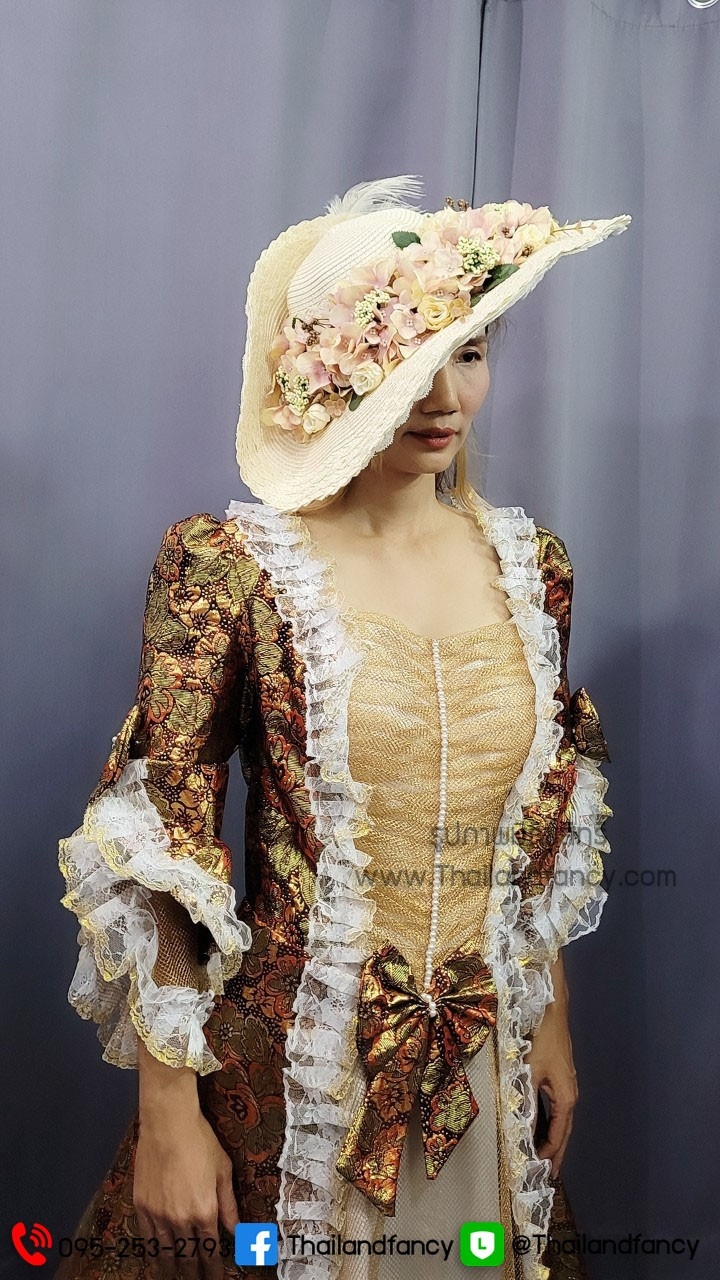 ชุดแฟนซีผู้หญิงสำหรับเช่า ชุดวิคตอเรีย ชุดเจ้าหญิงอังกฤษ ชุดผู้ดีอังกฤษ ชุดหลุยส์ฝรั่งเศส Victoria Cosplay ชุดเช่าเจ้าหญิงยุคเรเนซองค์โกธิคสีเขียวทอง