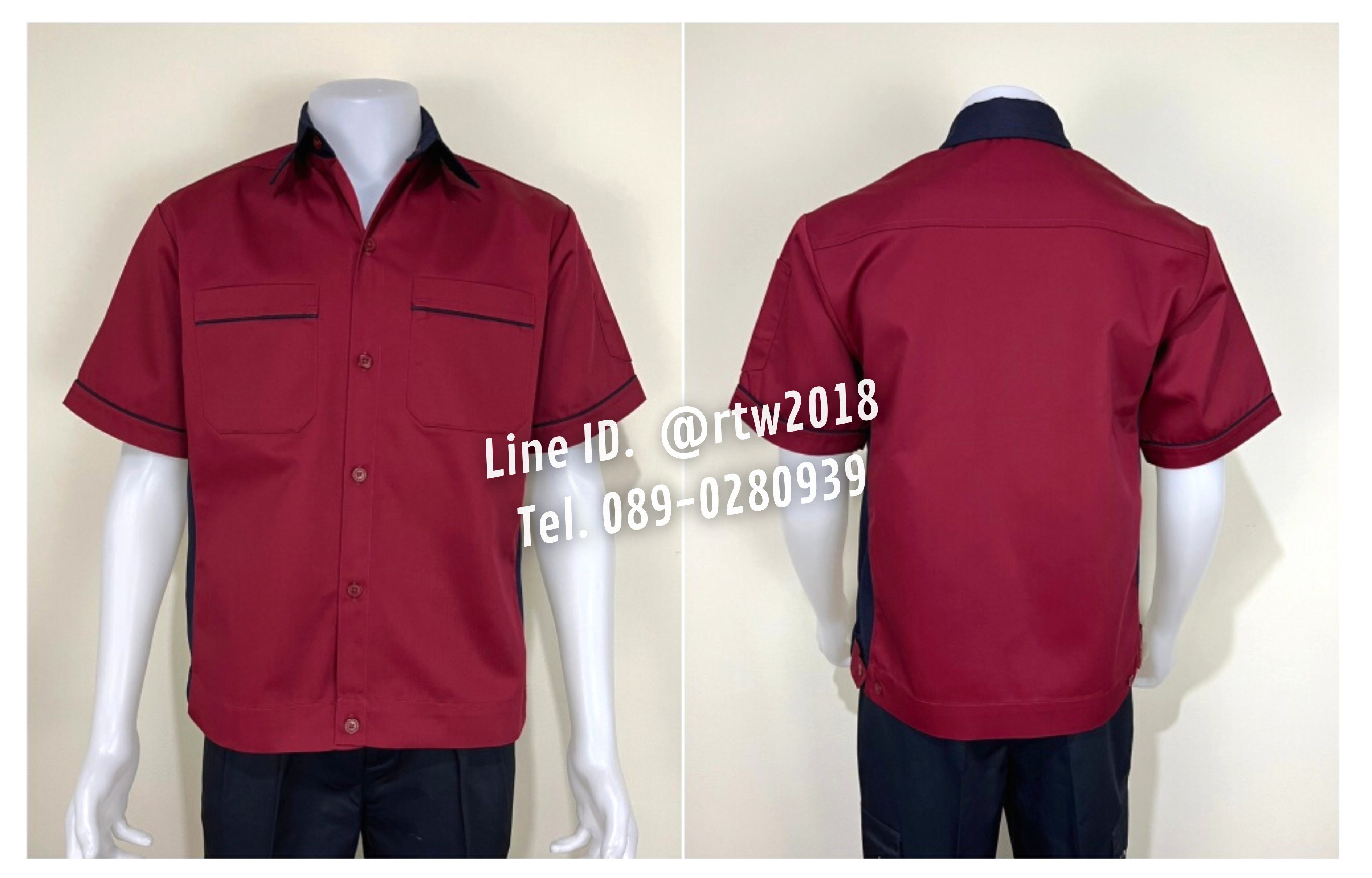 รหัส A14.5 : เสื้อช่างแขนสั้นผ้าคอมทวิวสีเหลือดหมูข้างกรมท่า