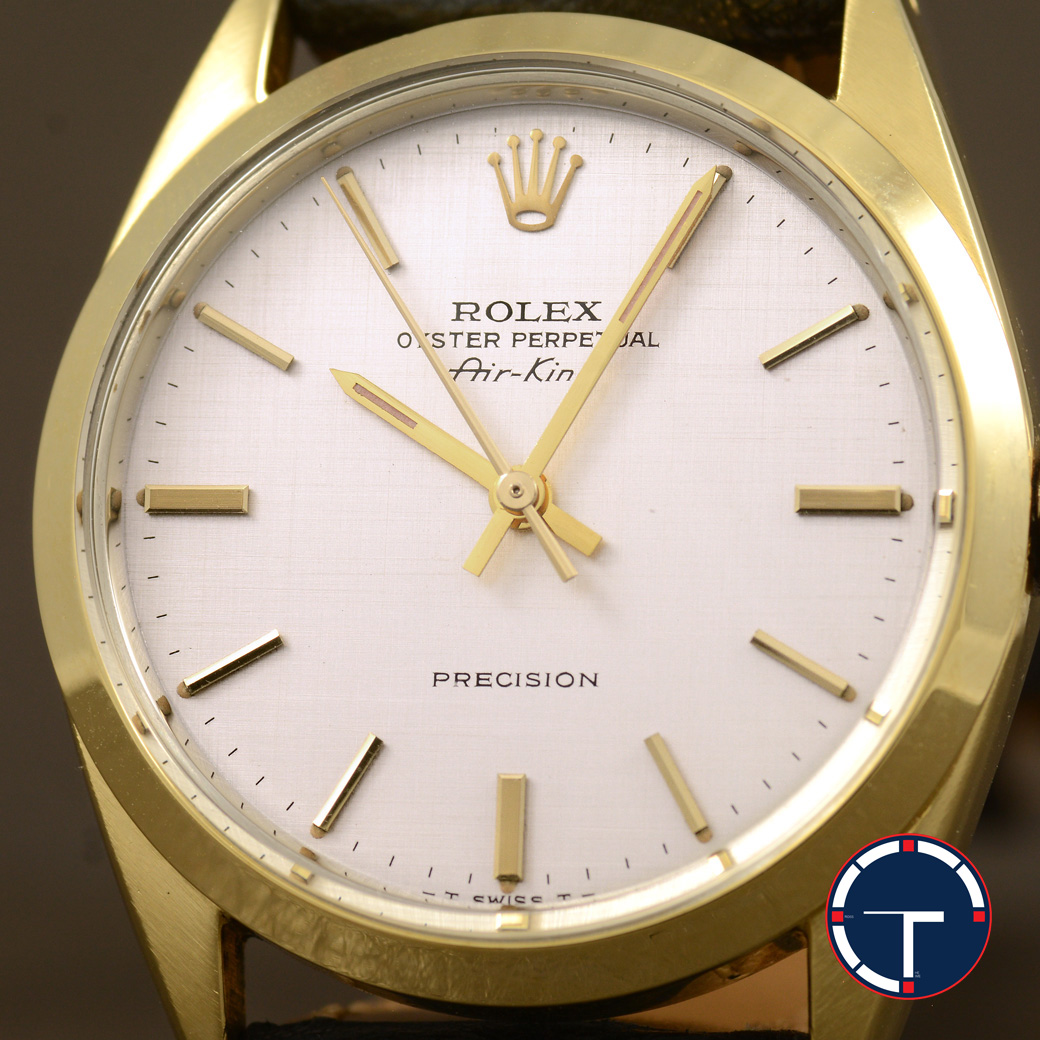 Rolex Air-King Gold Capped Ref.5520 หน้าปัดลายผ้า ตัวเรือนทองหุ้ม มีสายเหล็กOysterแท้ทองหุ้ม นาฬิกาปี1971 Automatic ขนาด 34 mm