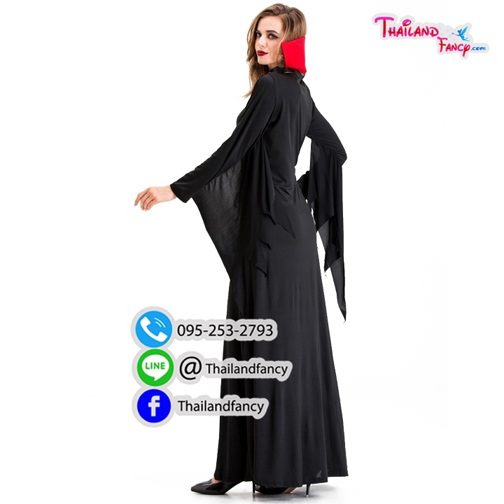 ชุดแฟนซีแวมไพร์ ชุดคอสเพลย์แวมไพร์ Vampire Cosplay Halloween ชุดแวมไพร์ผู้หญิง ชุดผีซอมบี้ดูดเลือด ชุดสาวแดร็กคูล่า ชุดราชินีแวมไพร์ดำแดงพร้อมปกคอตั้งแขนกระดิ่งชายรุ่งริ่ง