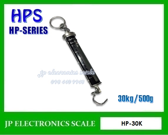 เครื่องชั่งแขวนทรงกระบอก30kg เครื่องชั่งระบบสปริง30kg เครื่องชั่งแบบแขวน30กิโลกรัม เครื่องชั่งแขวนสปริง30กิโล Hanging Scale 30kg ค่าละเอียด 500g ยี่ห้อ HPS รุ่น HP-30K