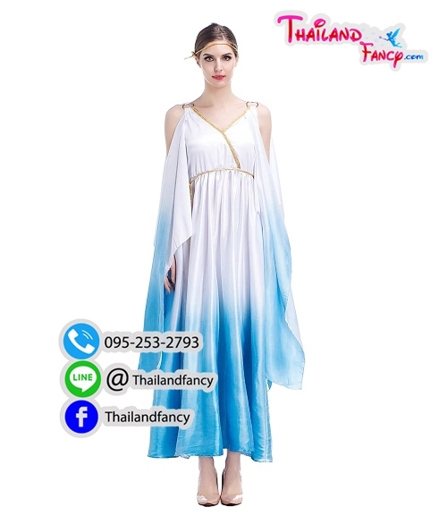 ชุดเช่าแฟนซีผู้หญิง ชุดเช่านางฟ้า ชุดเช่าเทพธิดากรีก Greek Cosplay ชุดเช่าเทพเจ้ากรีก ชุดเดรสกรีกนางฟ้าสีขาวแต่งฟ้าขลิบทอง
