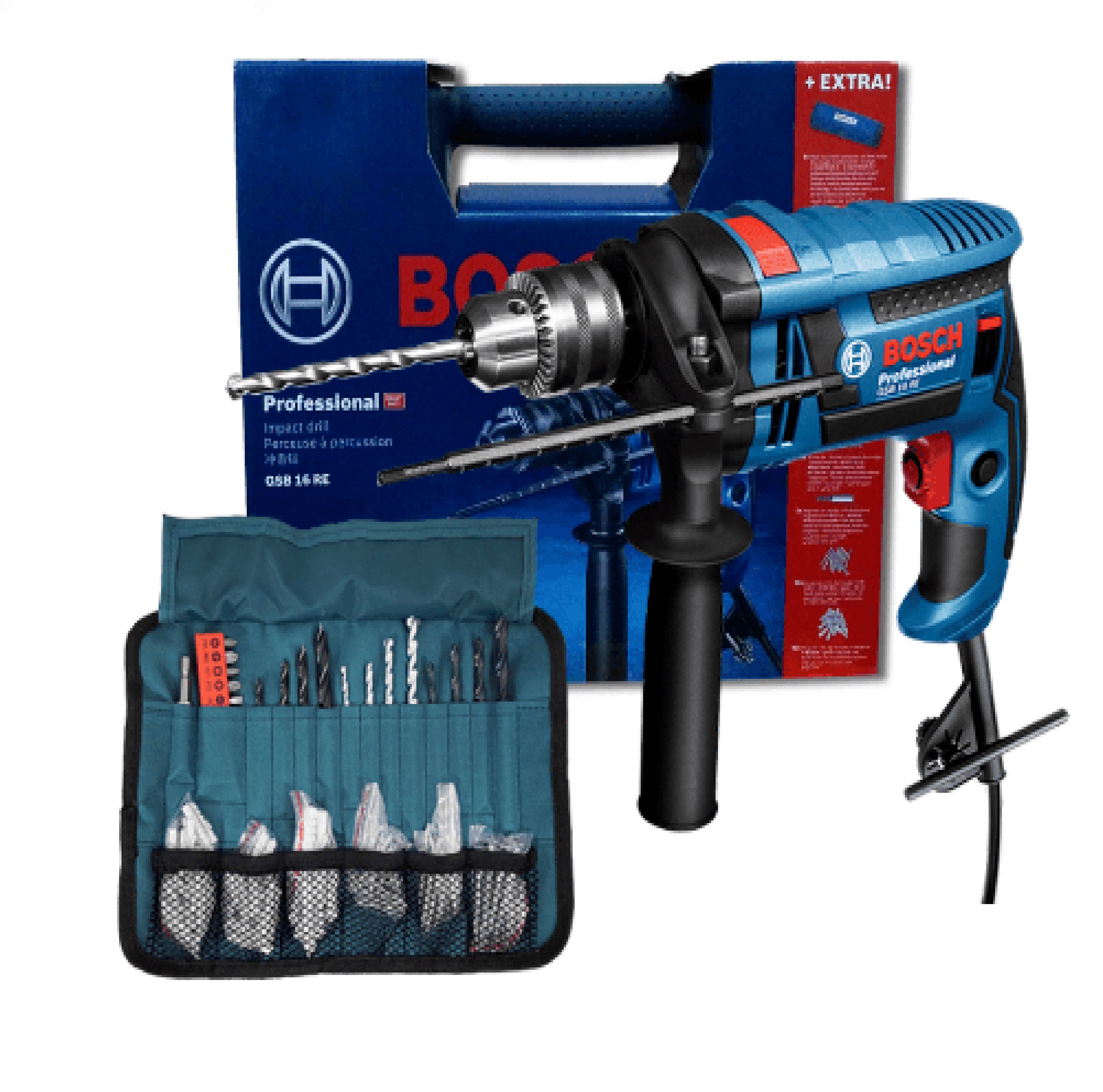 BOSCH สว่านกระแทก 13มม. 750W รุ่น GSB16RE พร้อมอุปกรณ์ 100ชิ้น