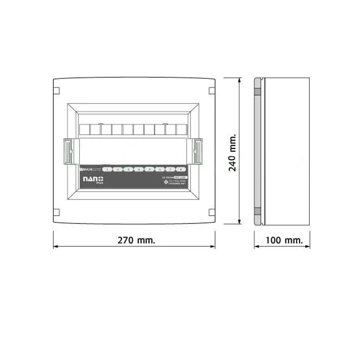 Consumer unit NANO (LS-Series)ฝาขาว 8 ช่อง(MCB 32A,40A,50A,63A+ลูกย่อย6ลูก)(1ชิ้น/10ชิ้นต่อกล่อง) NNP-LS08W-CM32B,CM40B,CM50B,CM63B